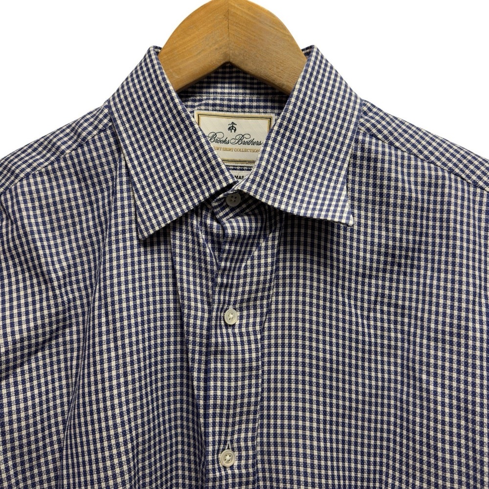 Brooks Brothers Thomas Mason Men's 16/36 Blue/White Checkered Cotton Dress Shirt